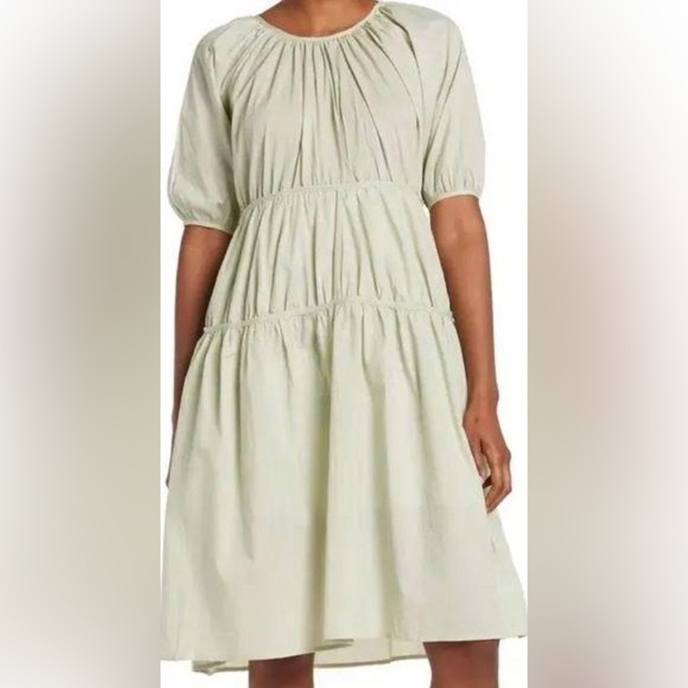 Melloday Mint Pastel Green Poplin Ruffled Midi Dress size M